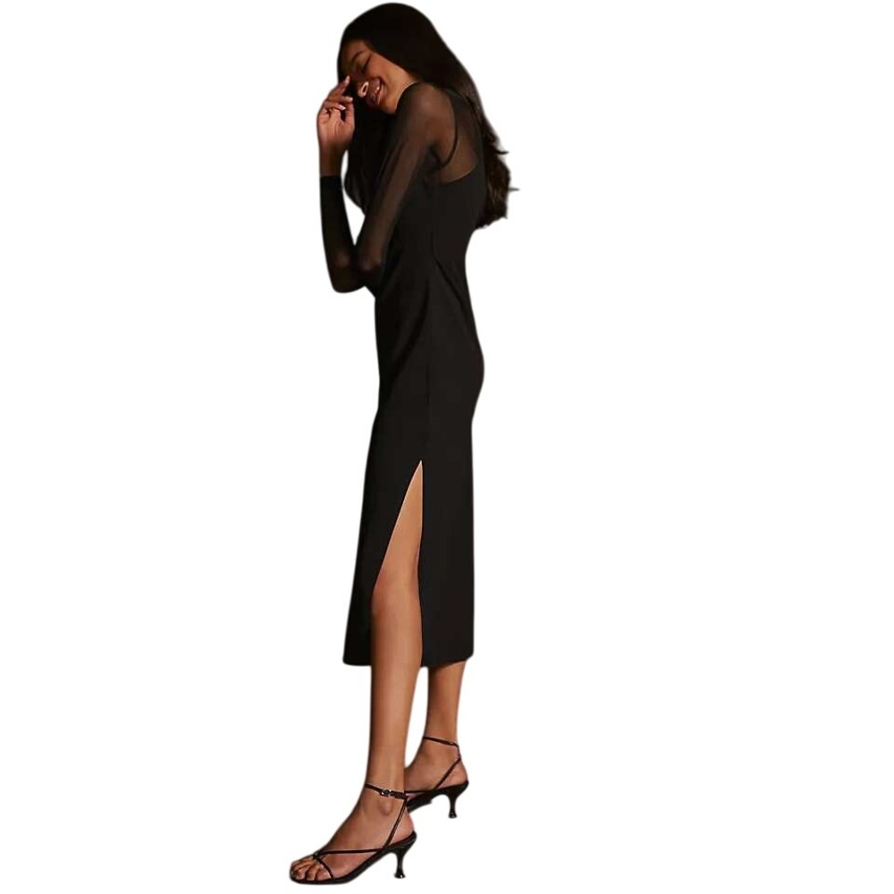 Dolan Left Coast Women's Black Mesh Sheer-Sleeve Sheath Midi Dress Size XS - Picture 2 of 13